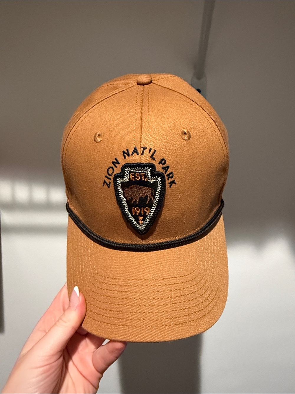 Zion National Park Brown Patch Hat with Rope Detail